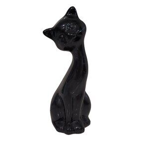 mcm vintage ceramic black cat figurine sculpture tabletop decor cat lover kitten